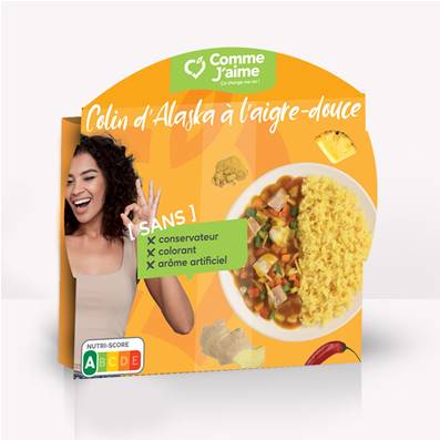 Colin d'Alaska à l'aigre douce et riz jaune