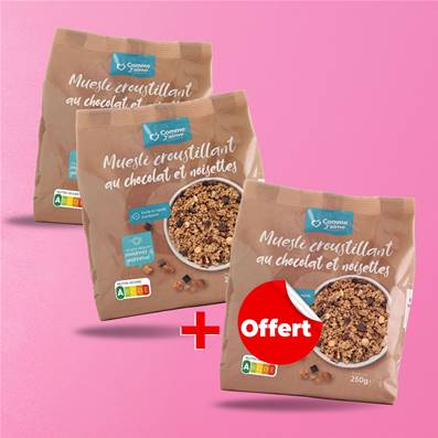 Mueslis croustillant au chocolat et noisettes - 2 achetés, 1 offert