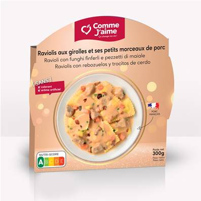 Raviolis aux girolles et ses petits morceaux de porc