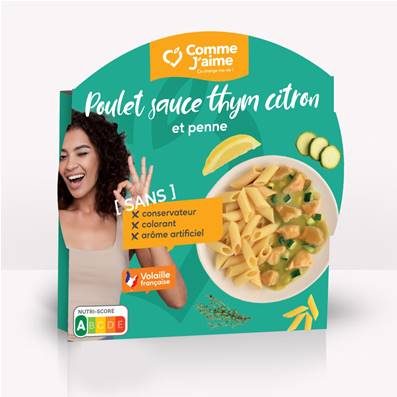 Poulet sauce thym citron et penne