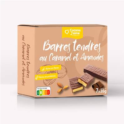 Barres tendres au caramel et amandes