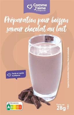 Préparation pour boisson protéinée au chocolat au lait